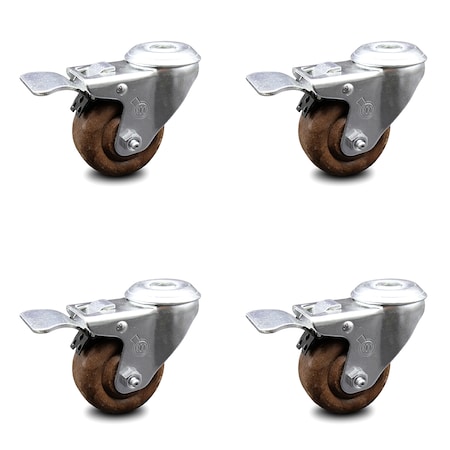 Service Caster 3.5 Inch High Temp Glass Filled Nylon Bolt Hole Caster Set with Total Lock Brake SCC-BHTTL20S3514-GFNSHT-4